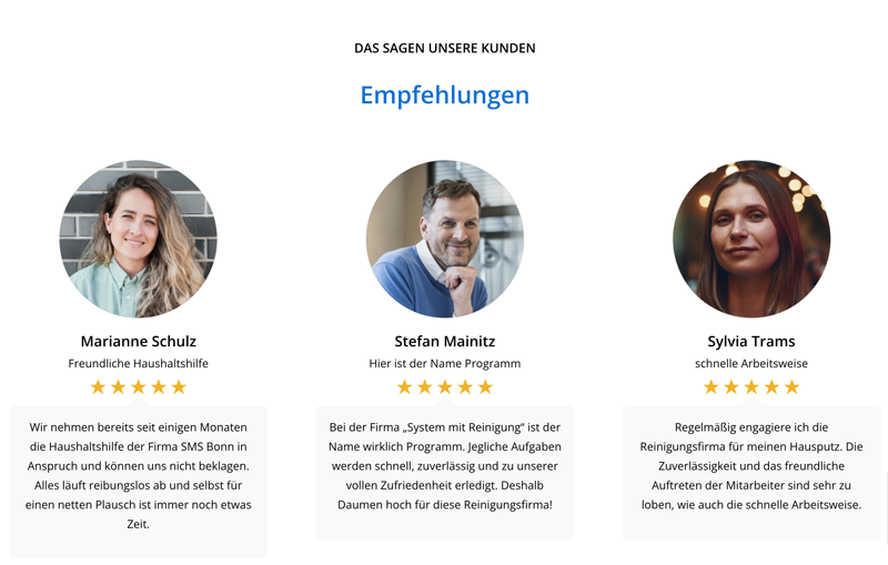 Kundenbewertungen mit Bildern auf Website eingebunden